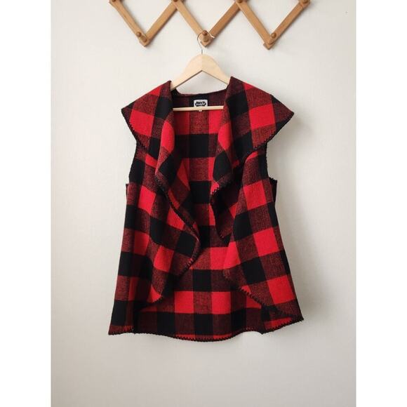 Mud Pie red black buffalo plaid cape‎ OS sleeveless blanket vest - Picture 1 of 8